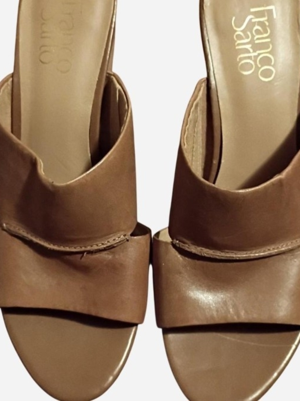 Franco Sarto Tan Brown Leather Mule Slides 3 Inches High